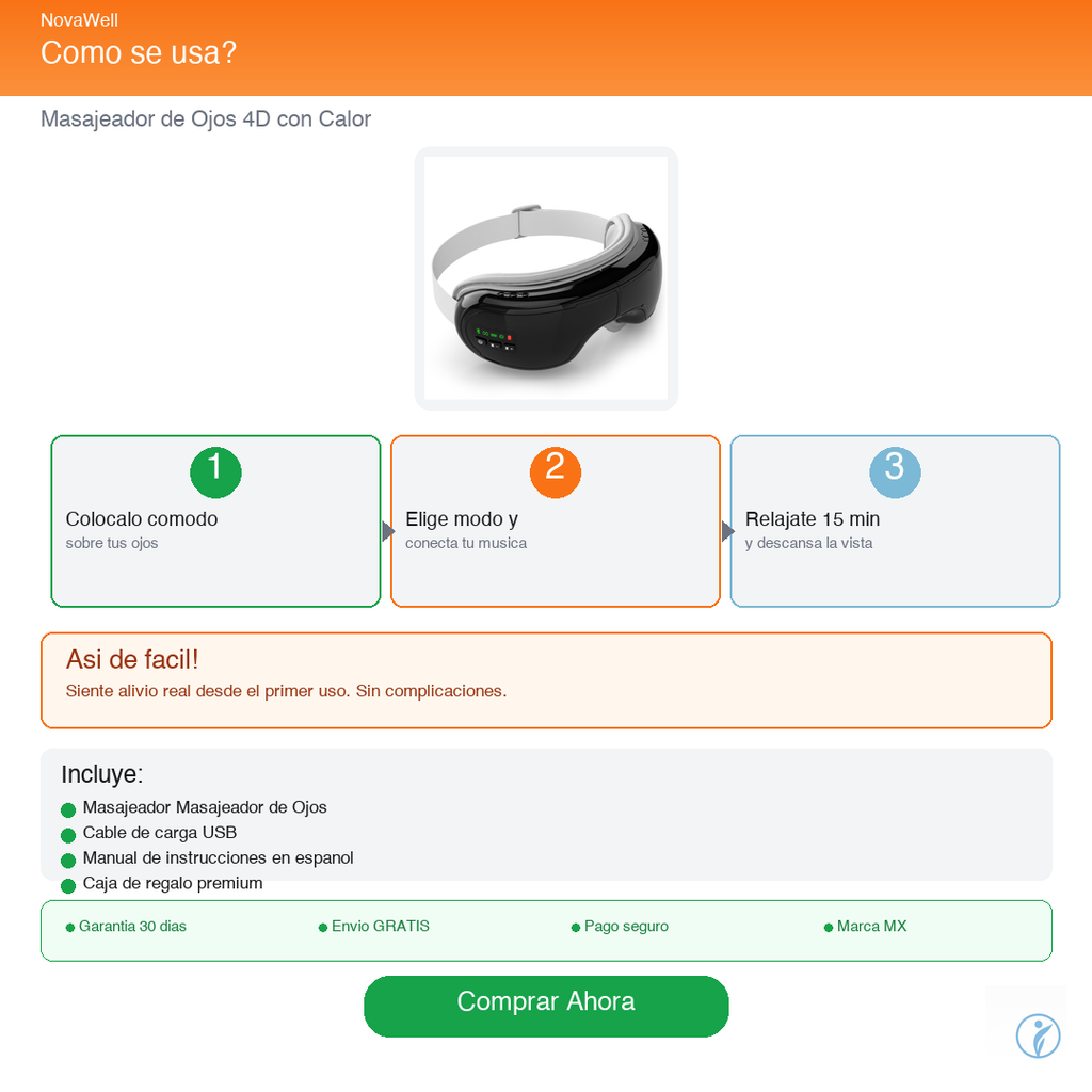 Masajeador de Ojos 4D NovaWell - Cómo Usar
