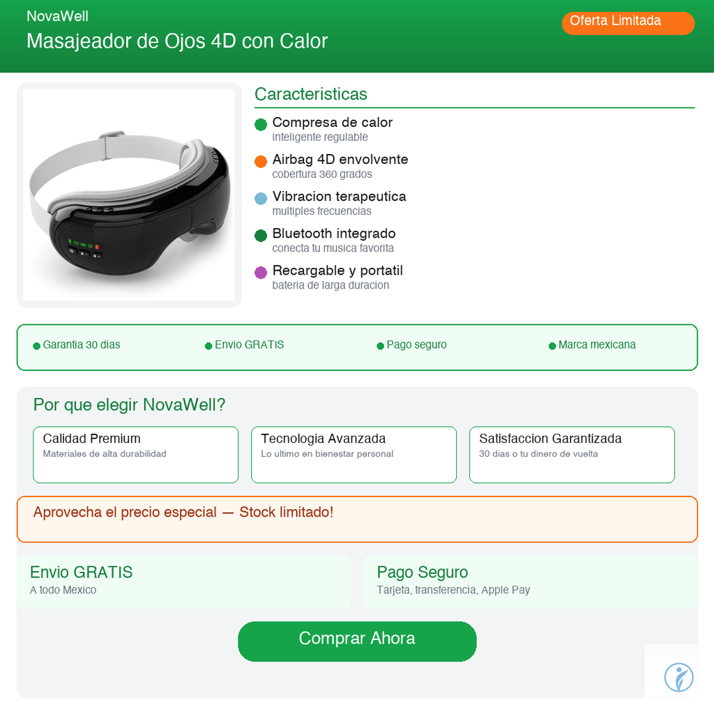 Masajeador de Ojos 4D NovaWell - Características
