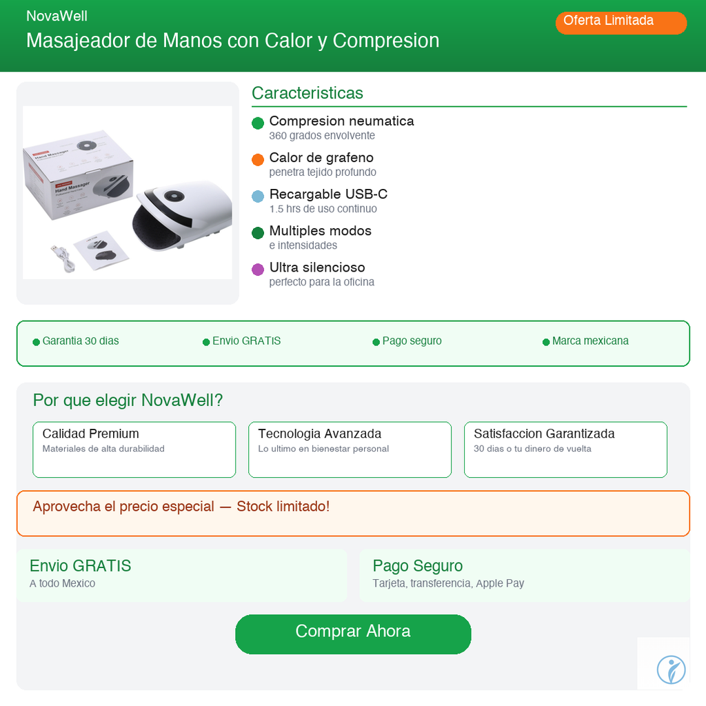 Masajeador de Manos NovaWell - Características