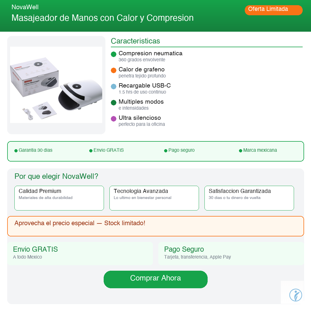 Masajeador de Manos NovaWell - Características